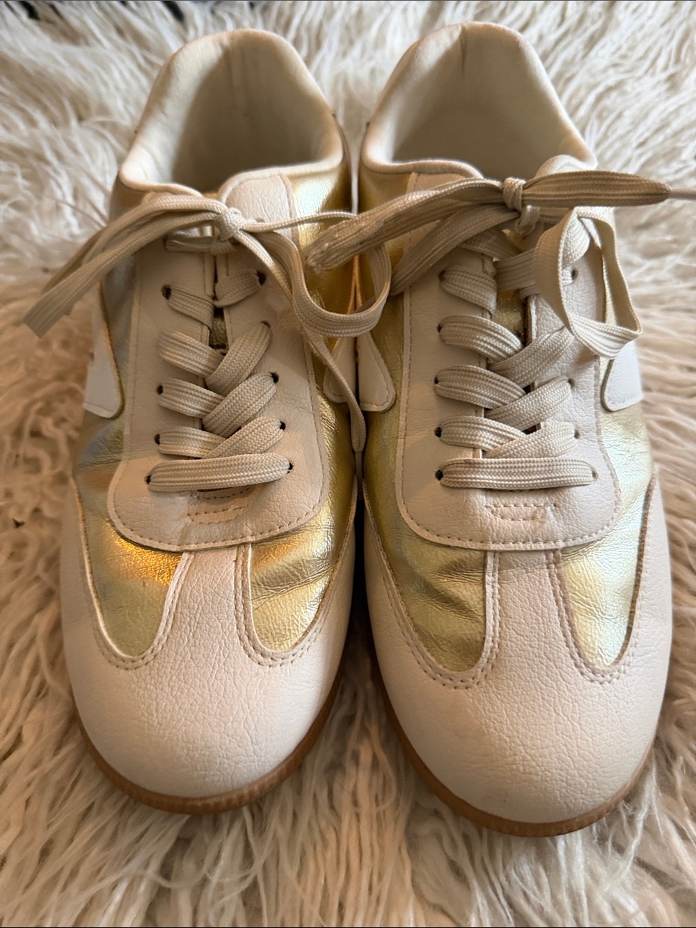 Dolce Vita White and Gold Leather Women's Sneakers